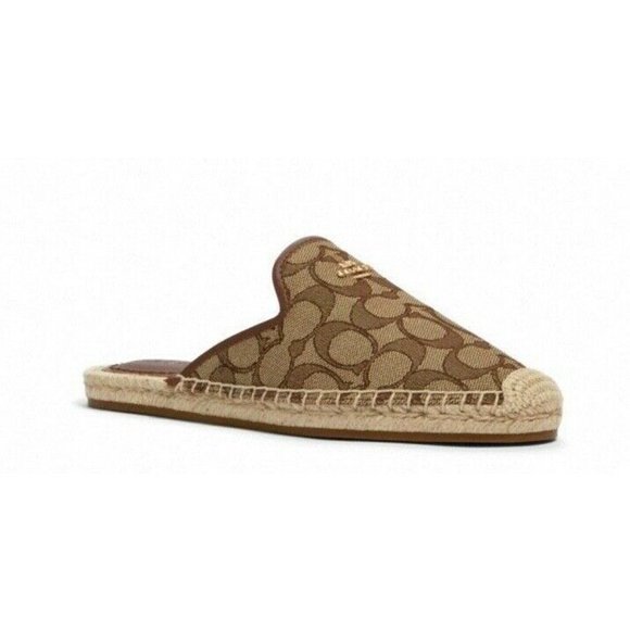New Coach G4841 Caley Signature Jacquard Espadrille Size 5.5 B Khaki Saddle - Picture 2 of 2